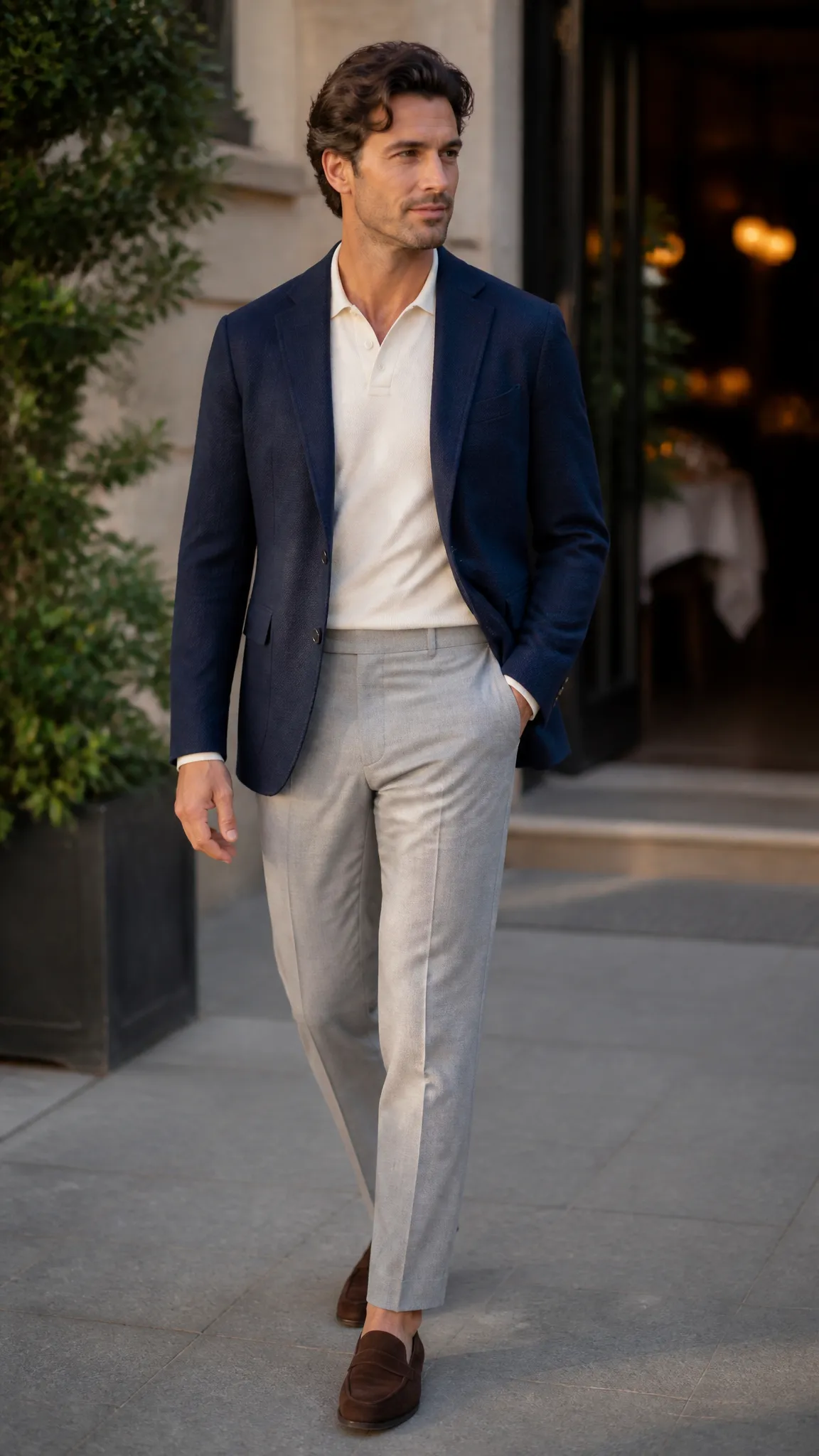 Unstructured Blazer Over a Knit Polo