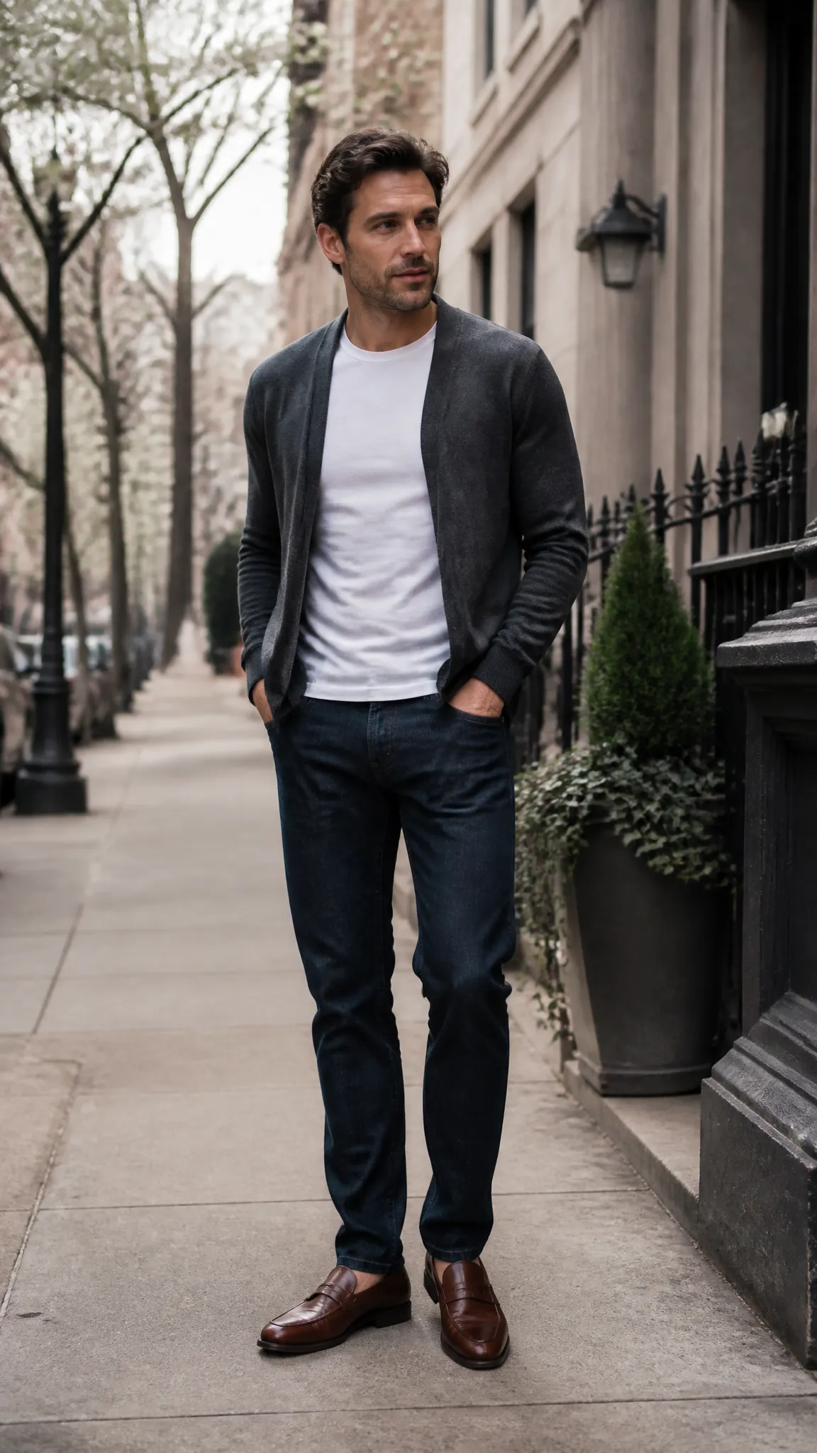 Lightweight Cardigan and Straight-Leg Jeans