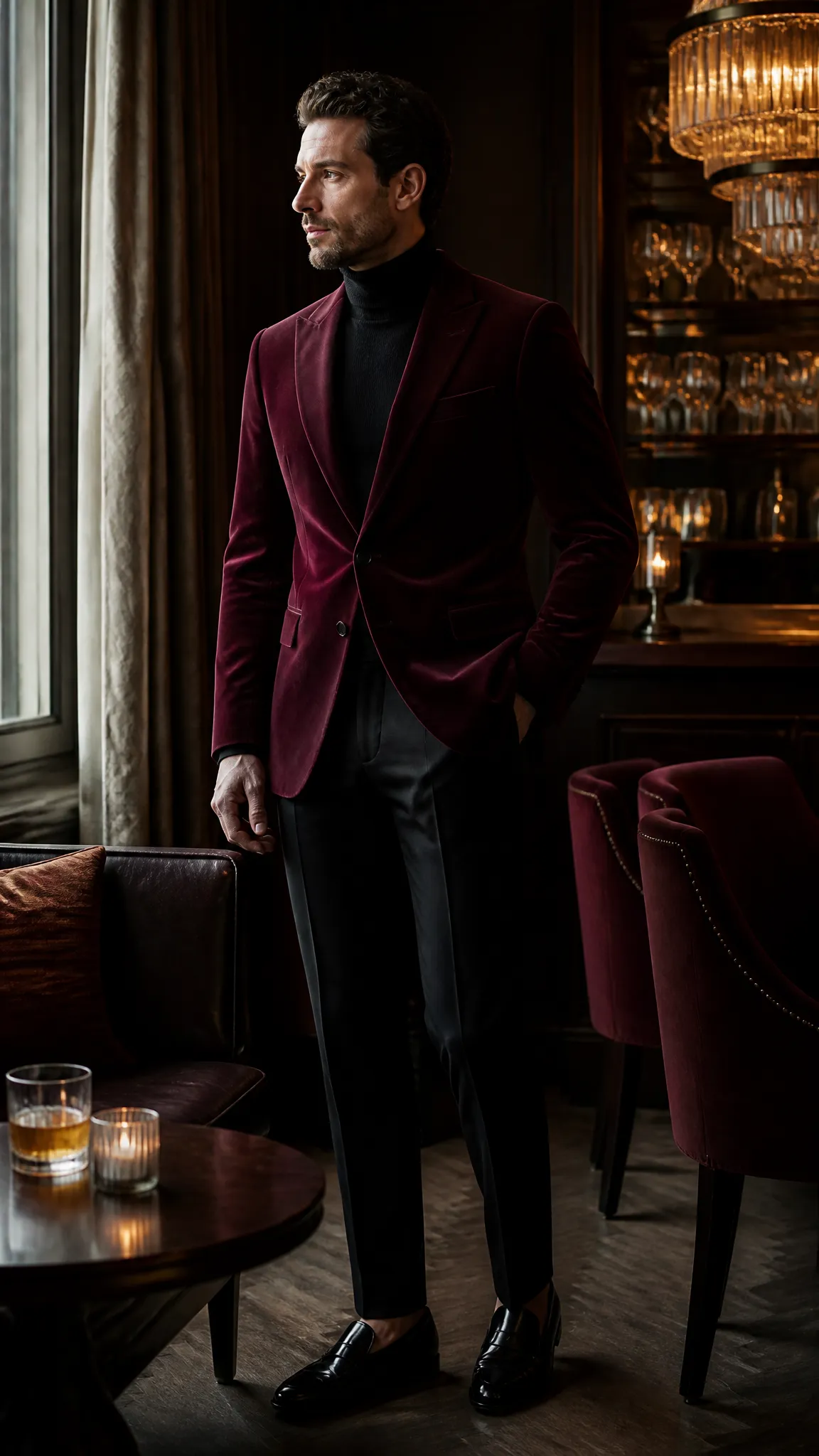 Velvet Dinner Jacket and Black Trousers