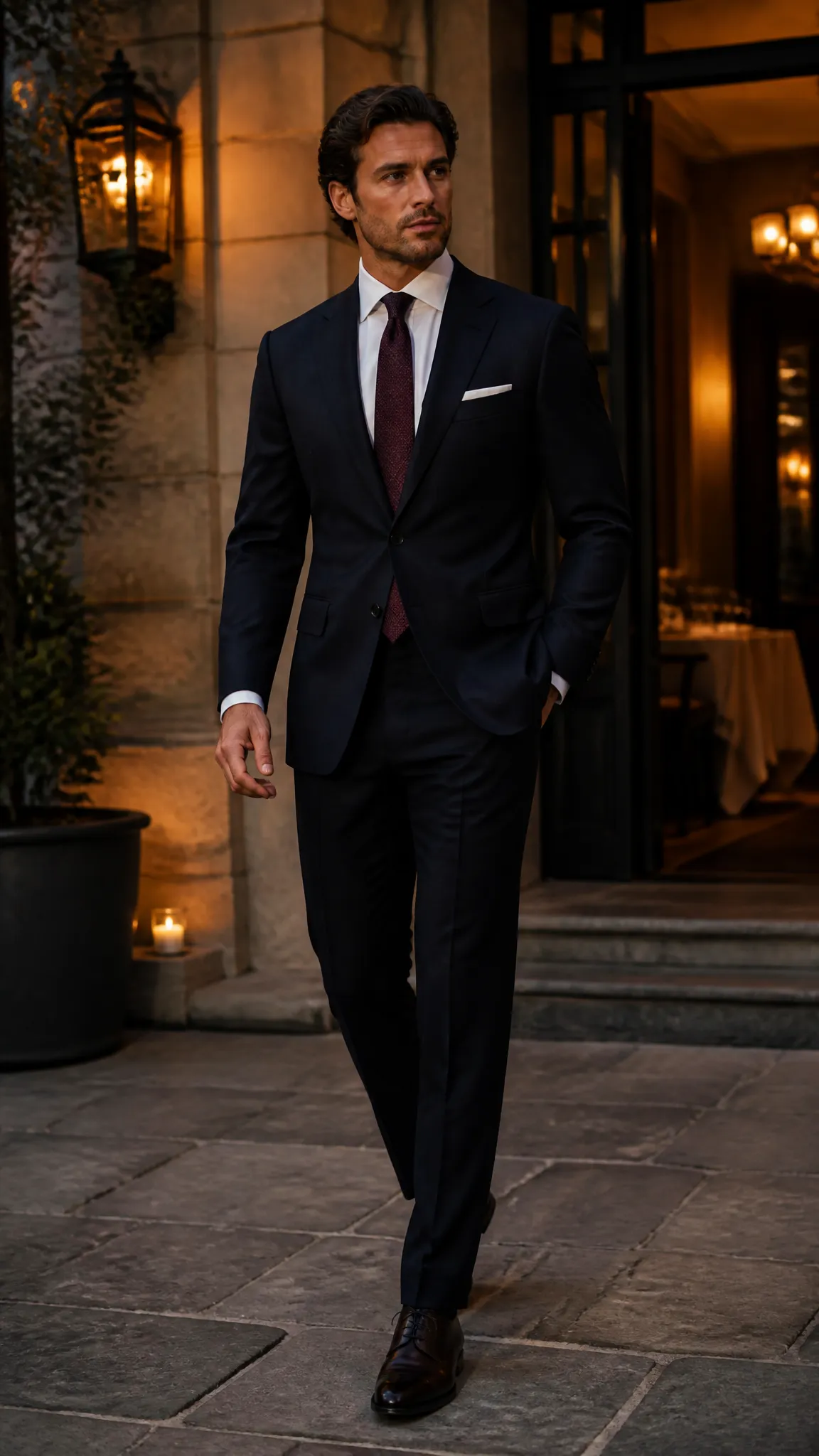 Navy Suit With a Festive Tie