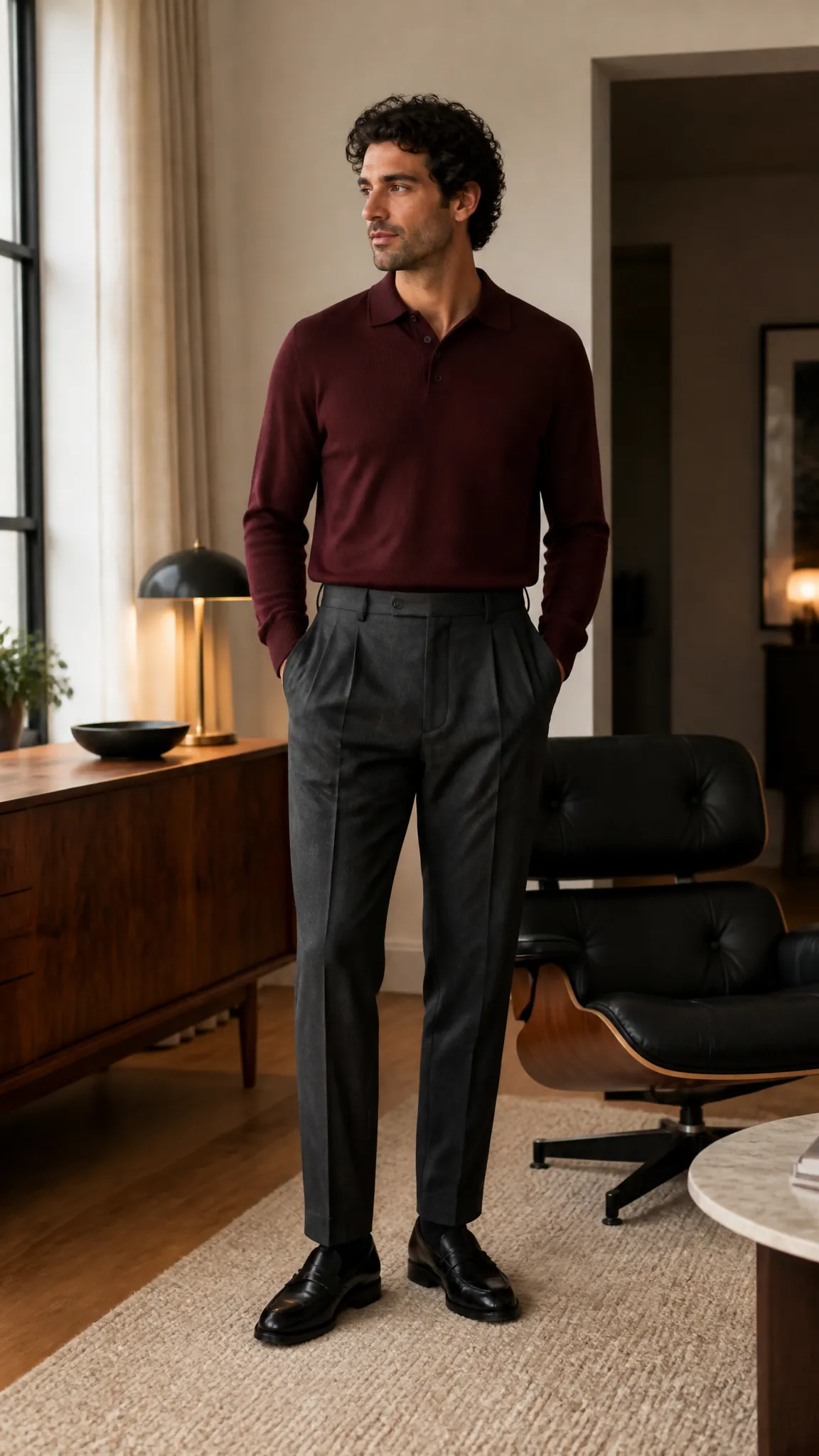 Smart Knit Polo and Pleated Trousers