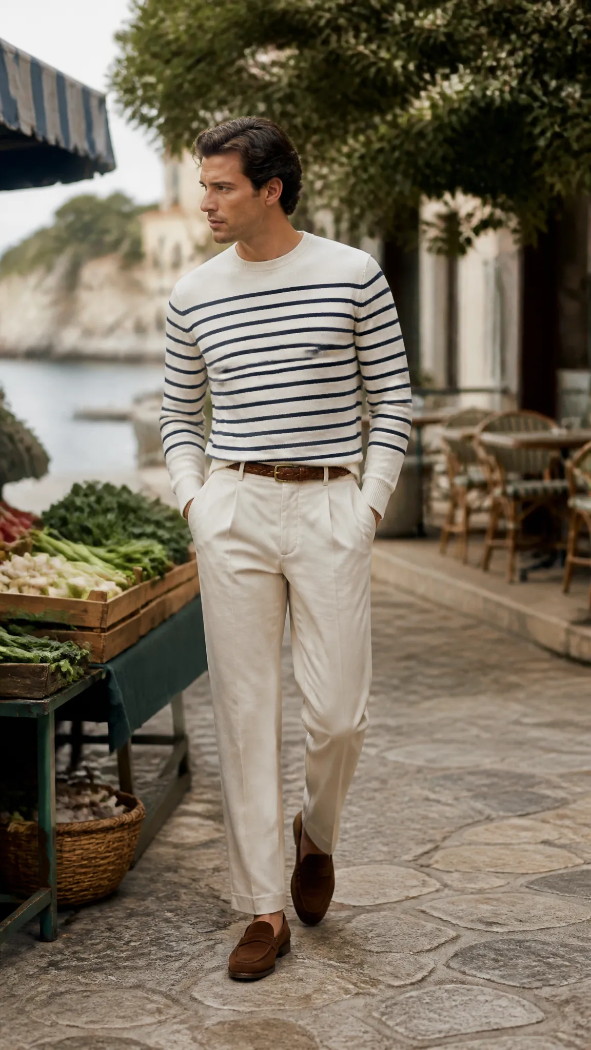1. The Breton Knit and Stone Chino Weekend Look
