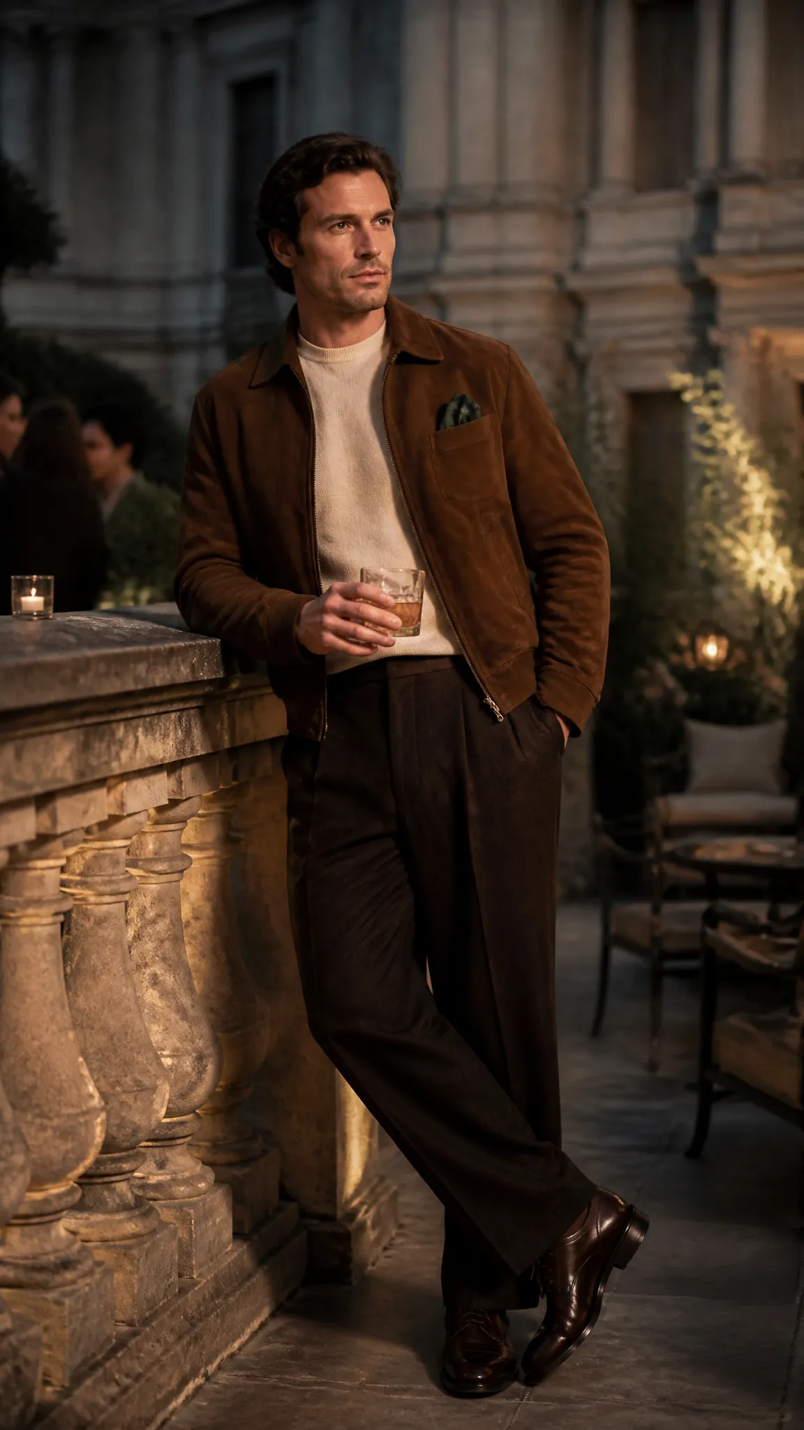 10. Tobacco Suede Jacket With Tonal Tailoring