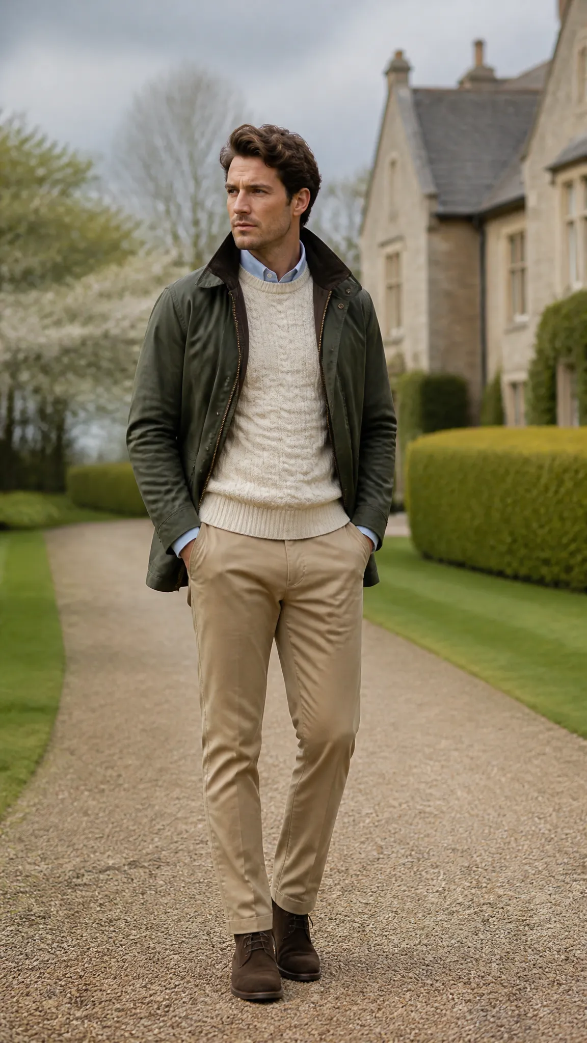 5. The Cable-Knit Layer for Changeable Spring Weather