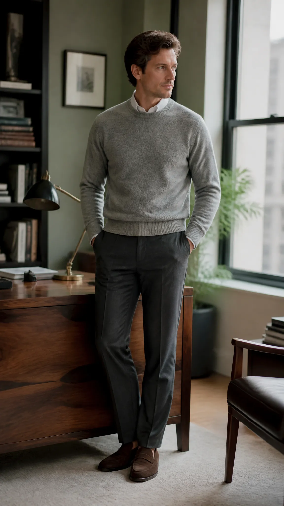 Shetland Sweater Over an Oxford Shirt