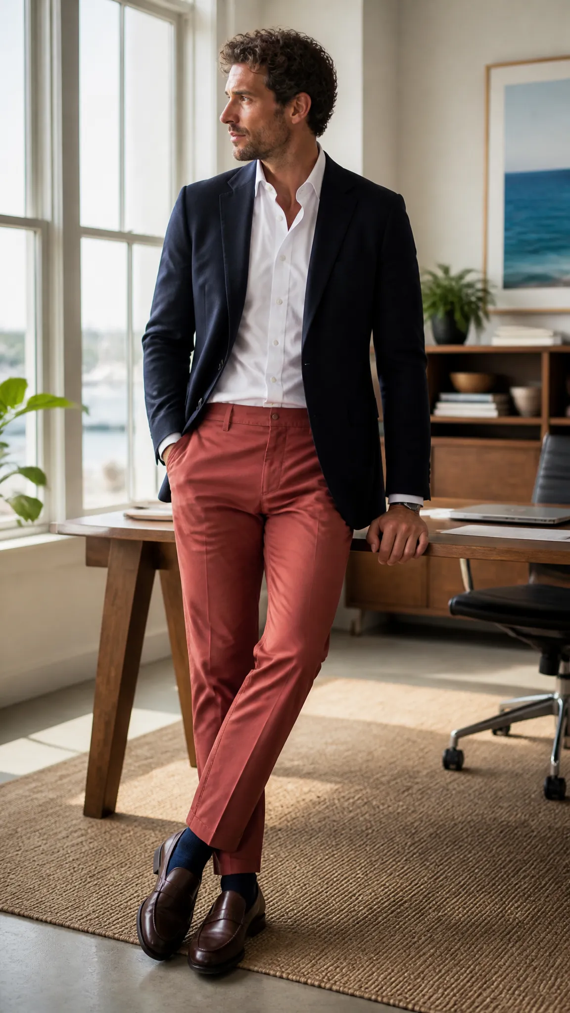 Blue Blazer With Nantucket Red Chinos