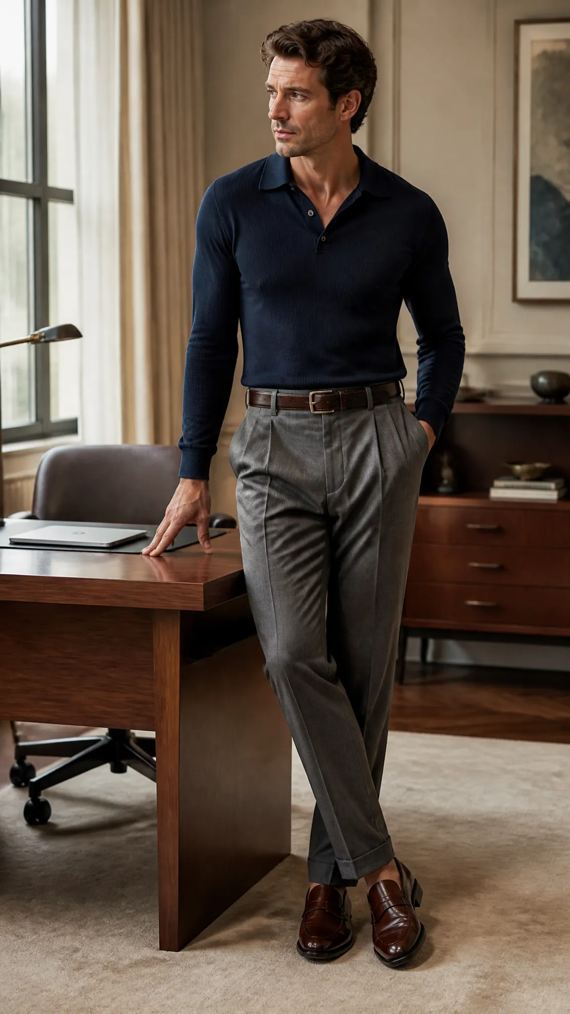 Knit Polo With Pleated Trousers