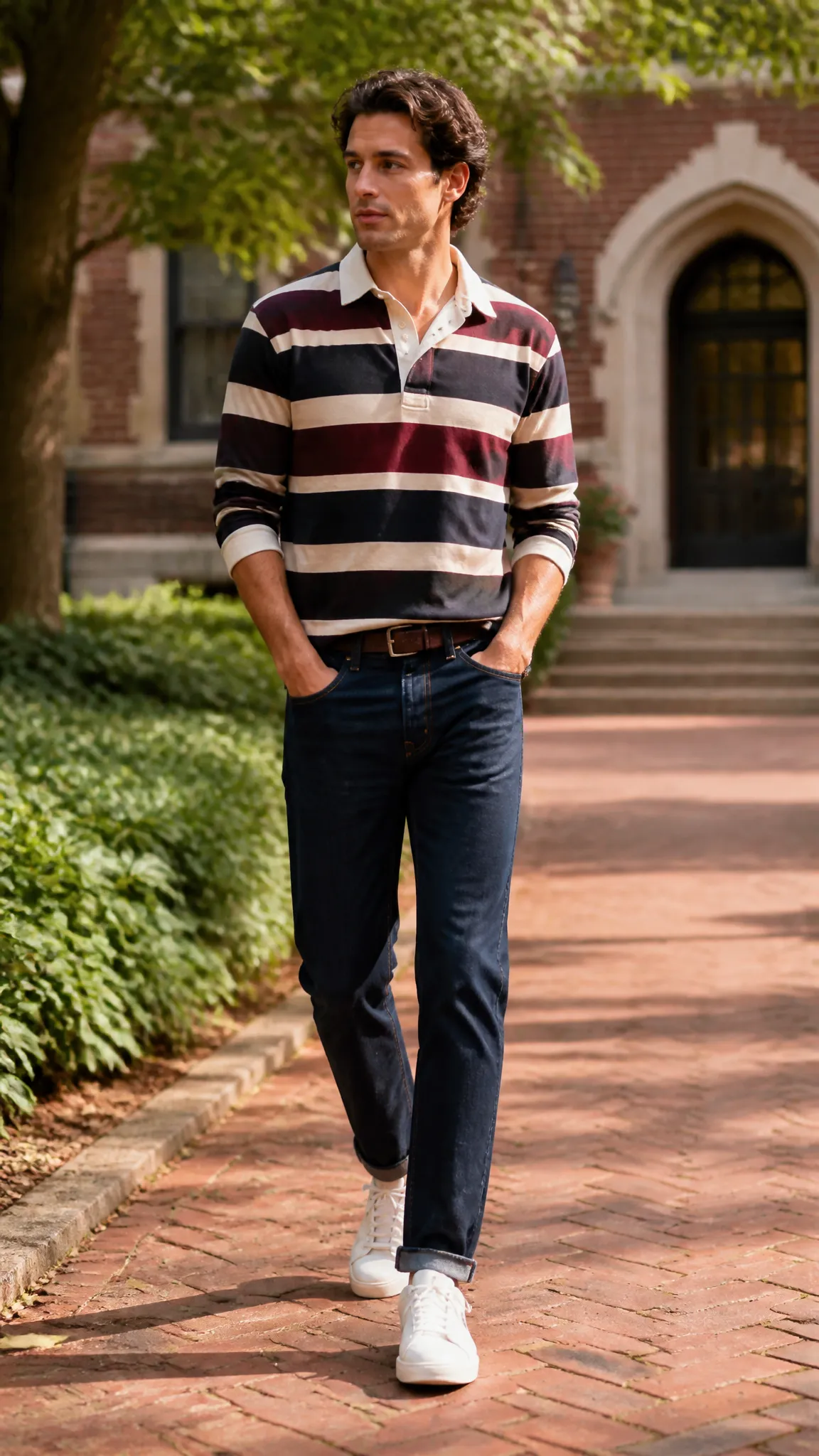 Rugby Shirt and Straight-Leg Jeans