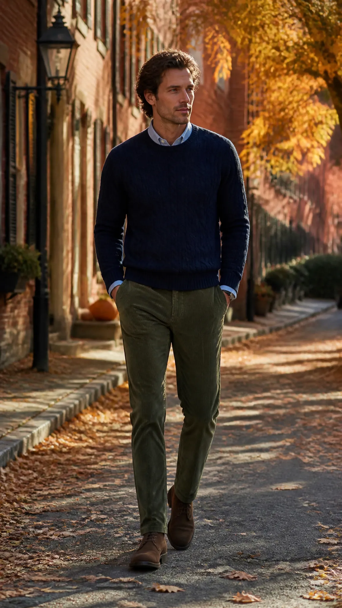 Cable-Knit Sweater and Corduroy Pants