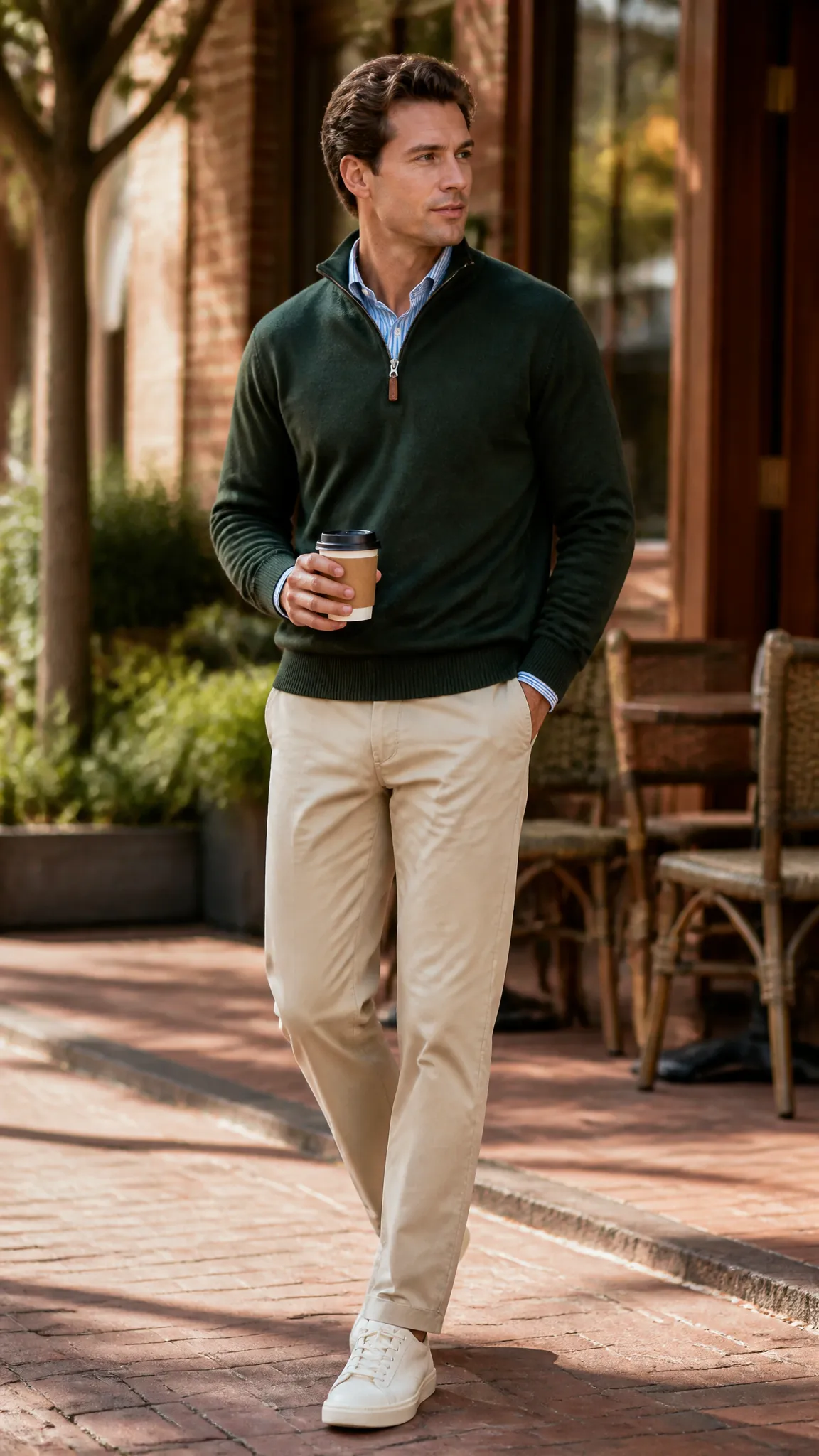 Quarter-Zip Sweater and Khaki Chinos