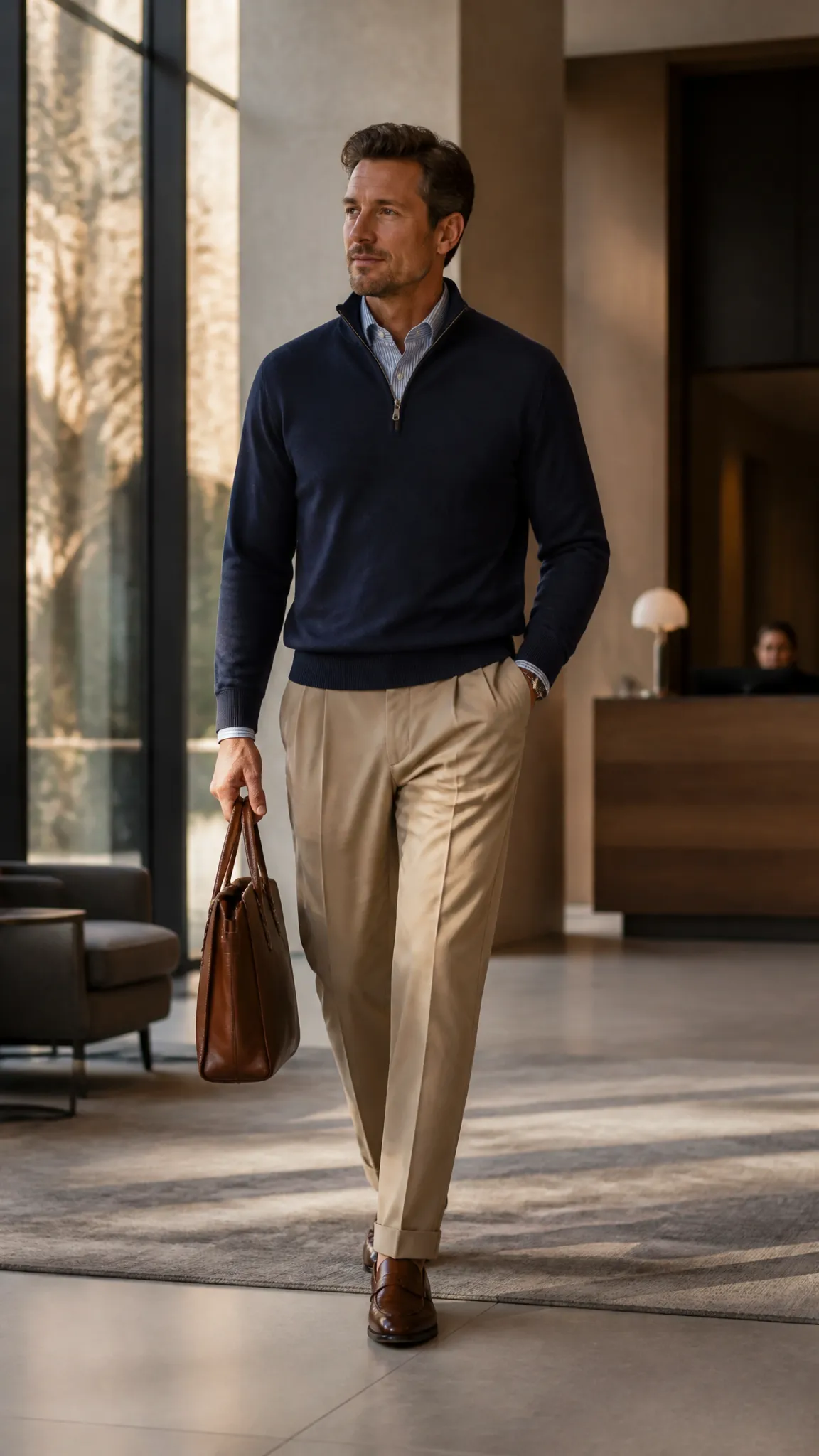 Quarter-Zip With Pleated Chinos