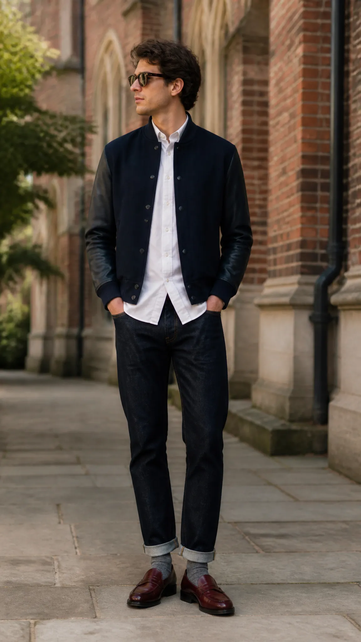 Varsity Jacket With Penny Loafers