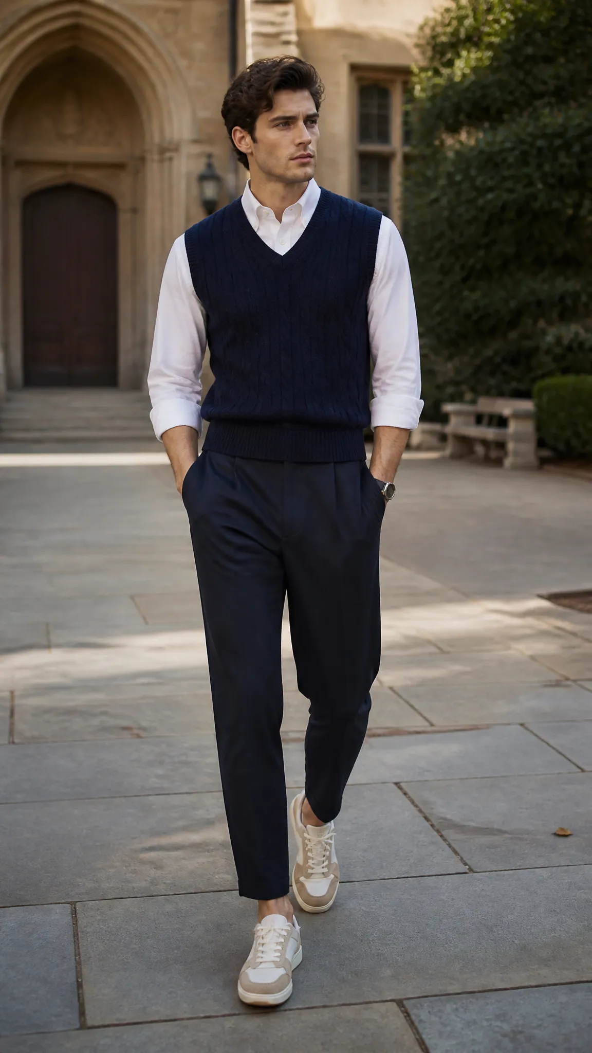 Cable-Knit Vest With Track Pants