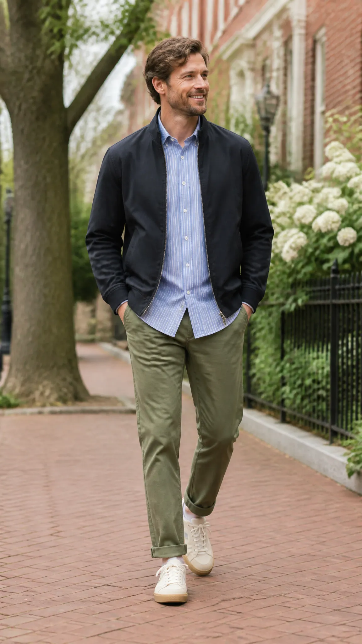 Windbreaker With an Oxford Shirt