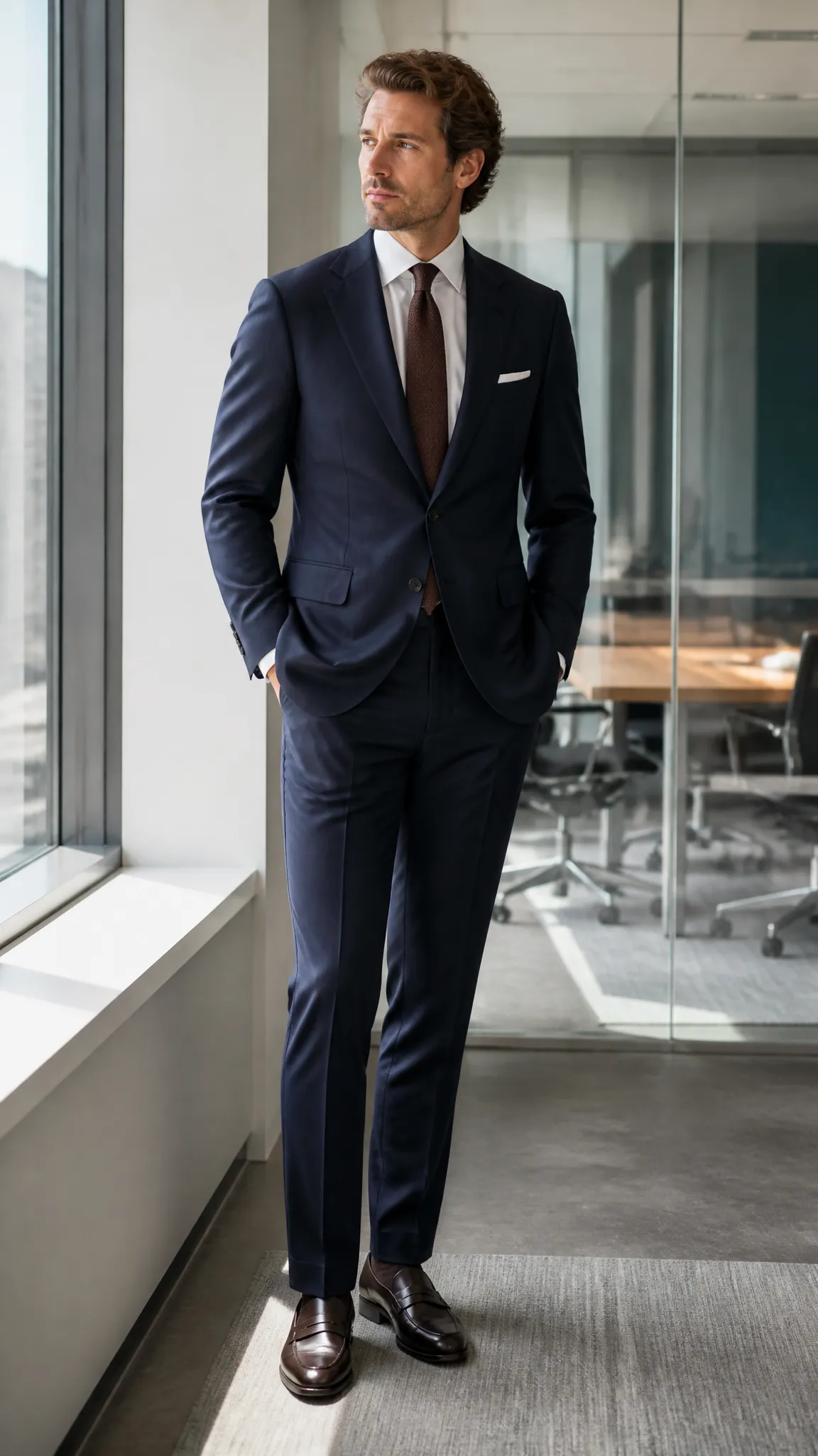 Tropical-Wool Navy Suit and Poplin Shirt