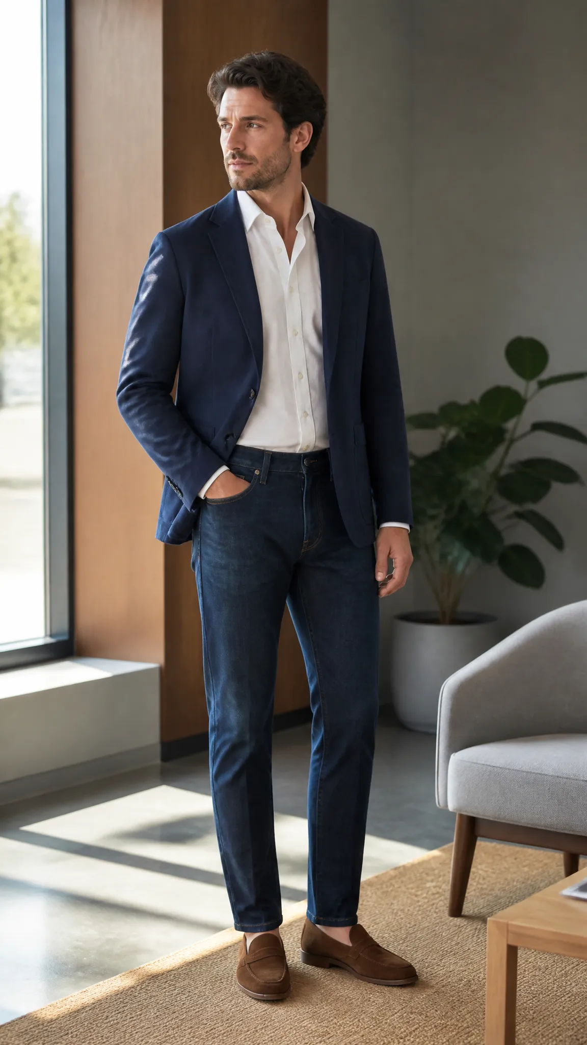 Dark Jeans and an Unstructured Blazer