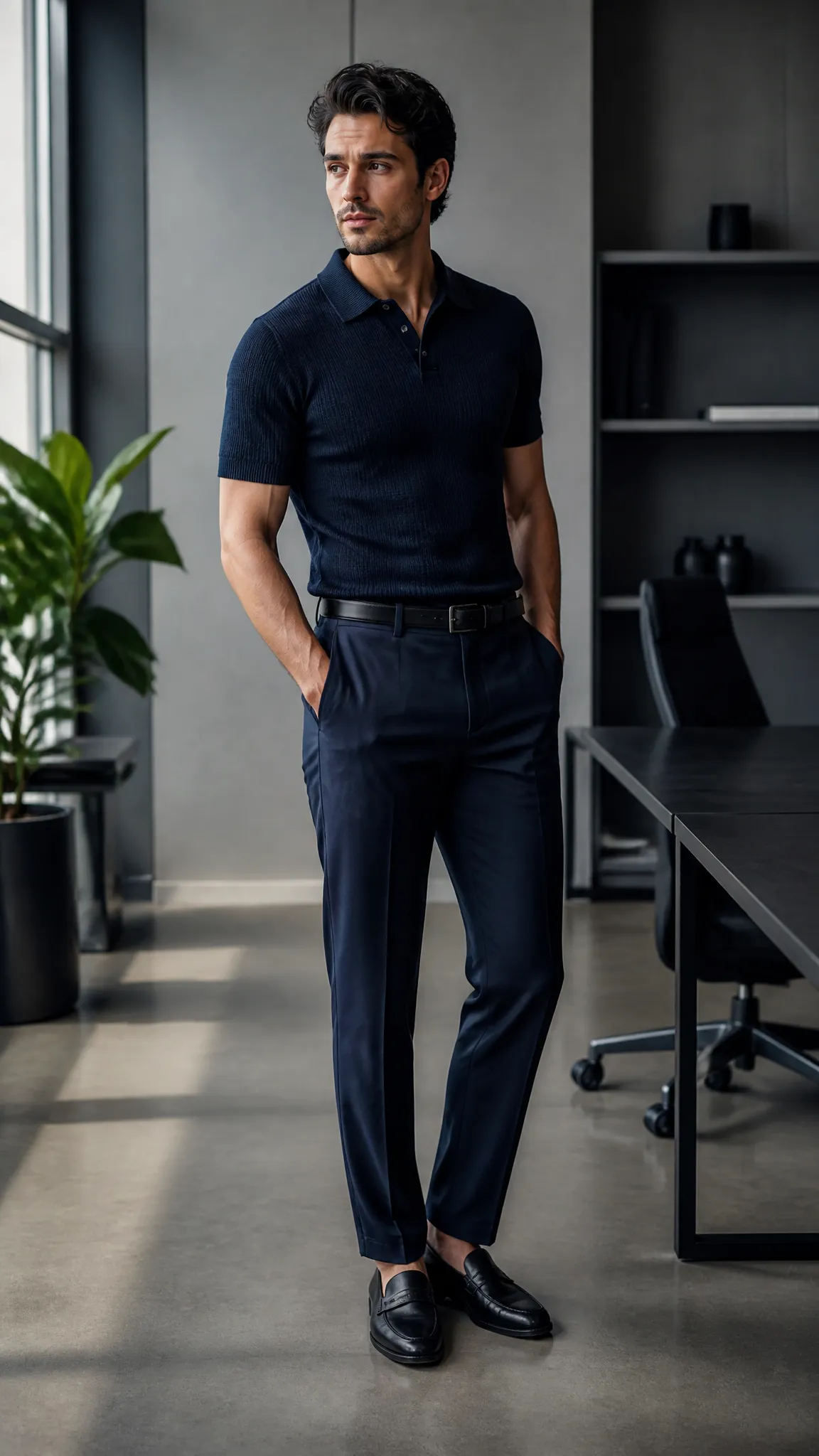 Monochrome Polo and Trousers