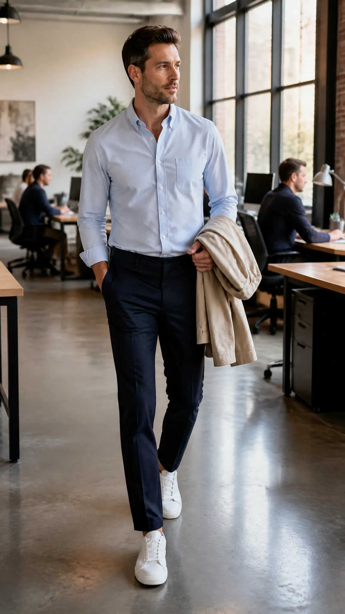 Oxford Shirt, Smart Trousers, and Minimal Sneakers
