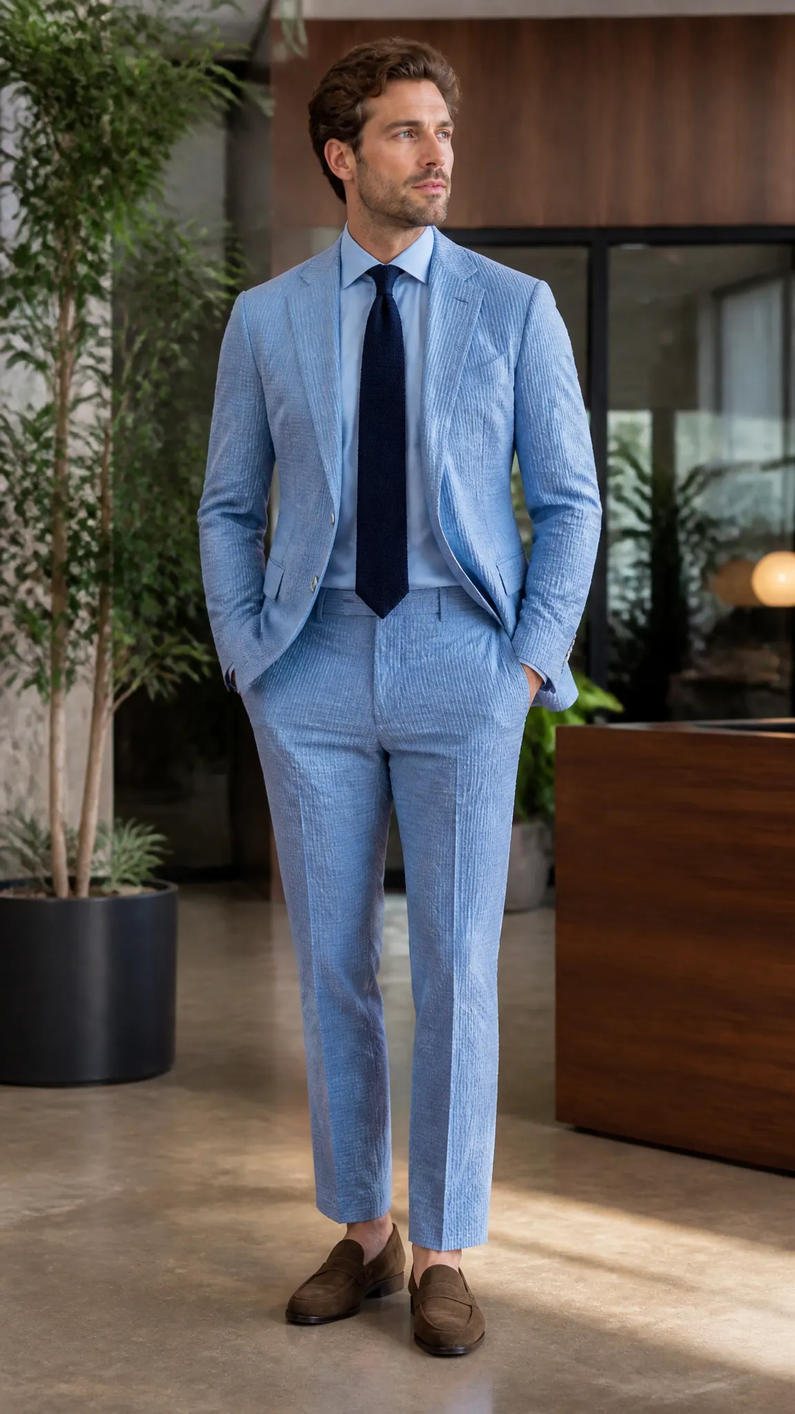 Seersucker Suit With Minimal Accessories