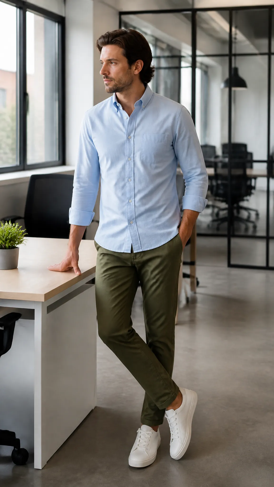 Oxford Shirt With Chinos and Leather Sneakers