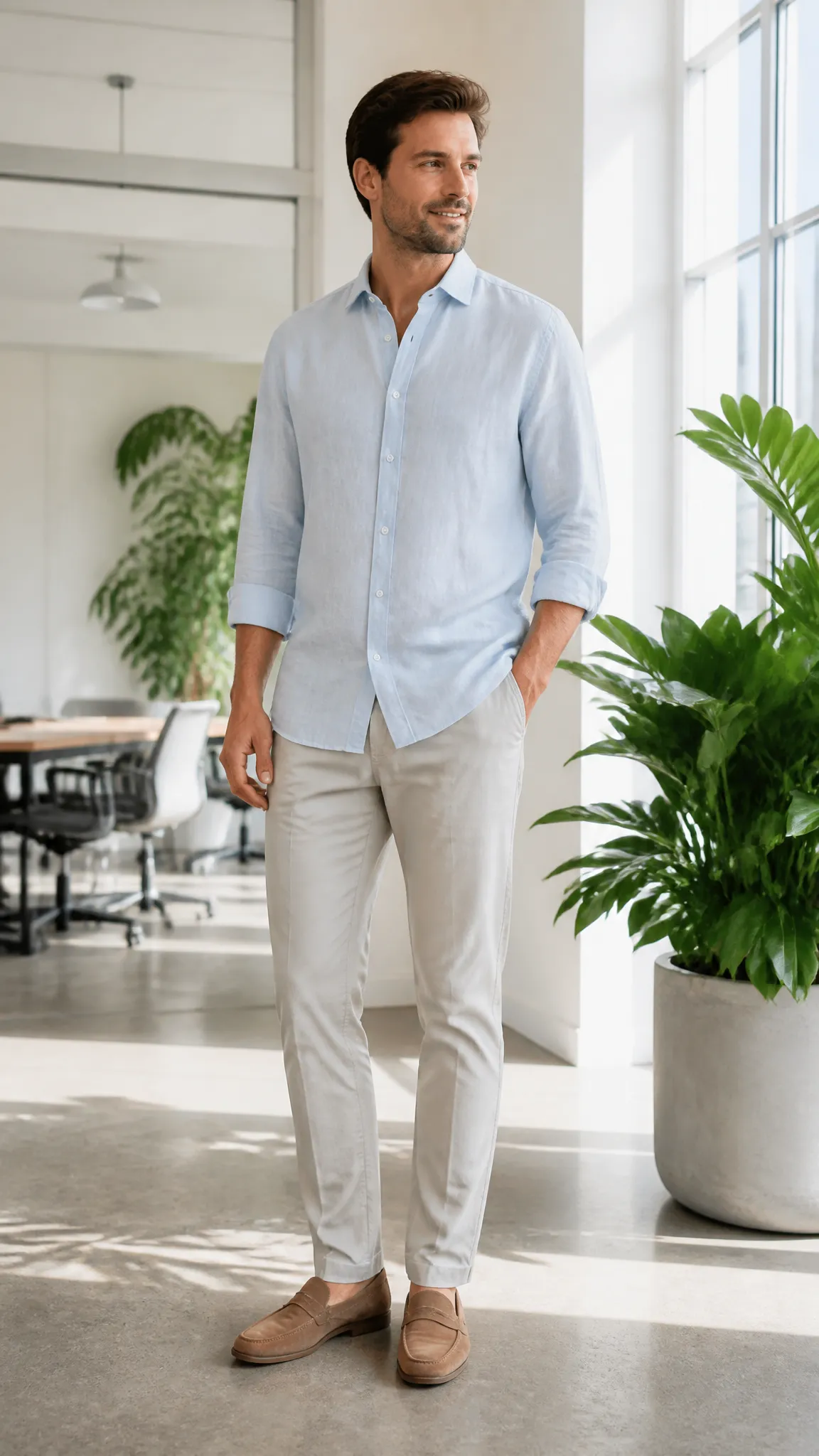Linen-Blend Shirt With Lightweight Chinos