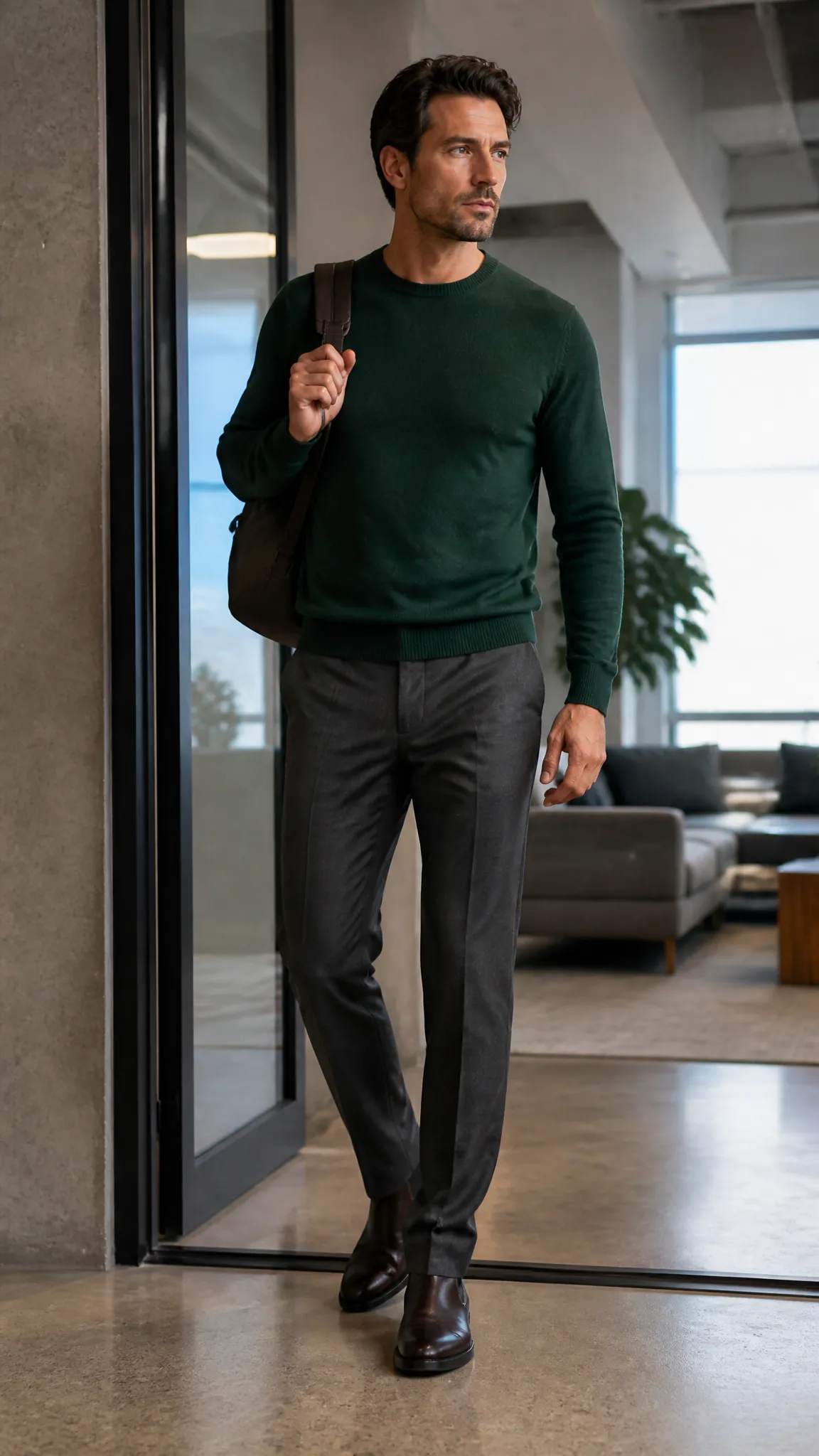 Chelsea Boots With a Sweater and Wool Trousers