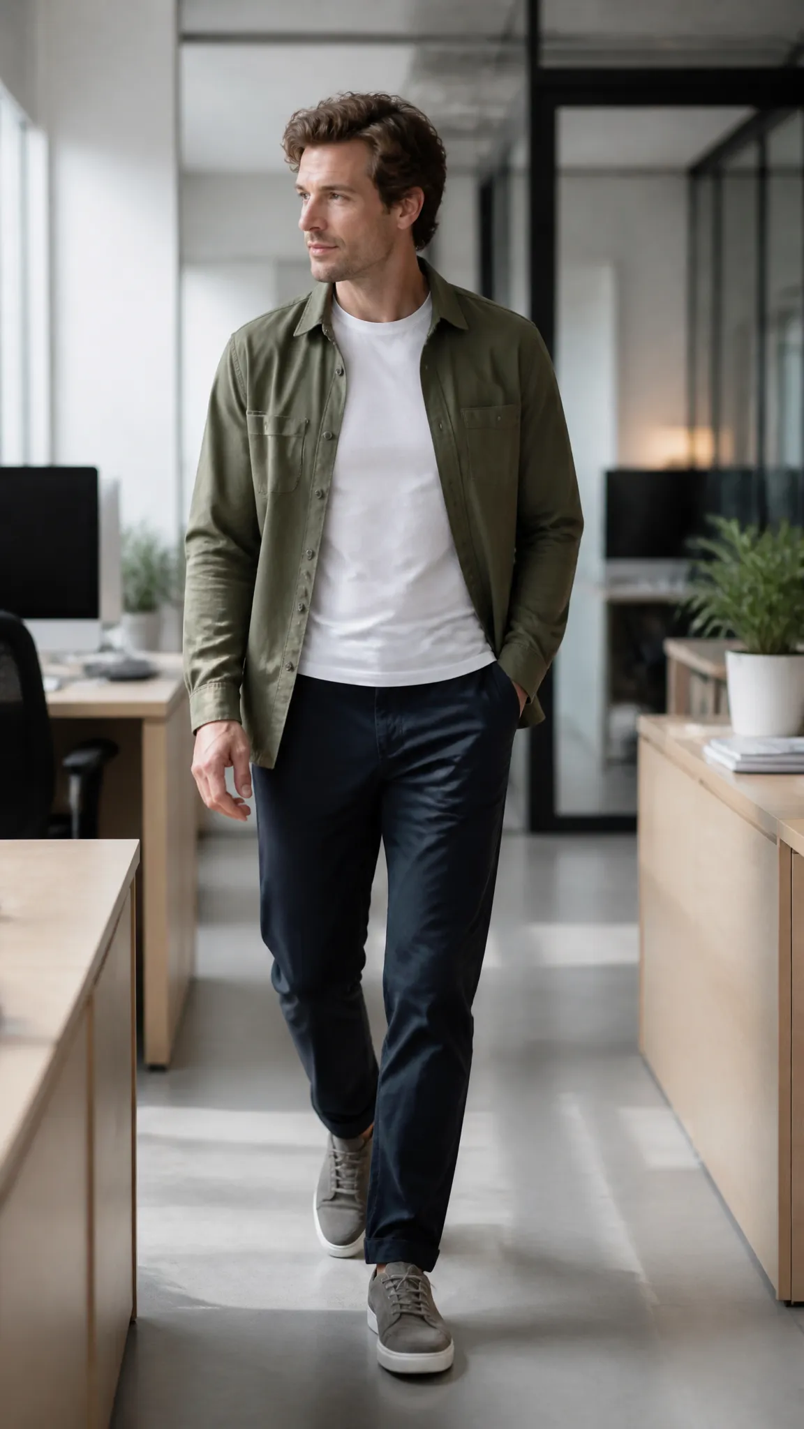 Overshirt With a T-Shirt and Chinos