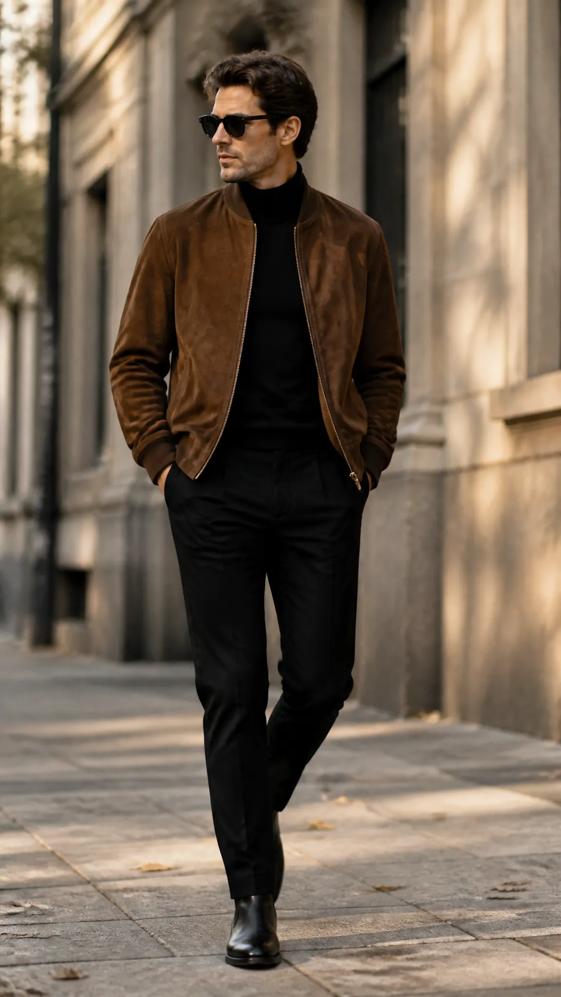 Suede Bomber With Monochrome Basics