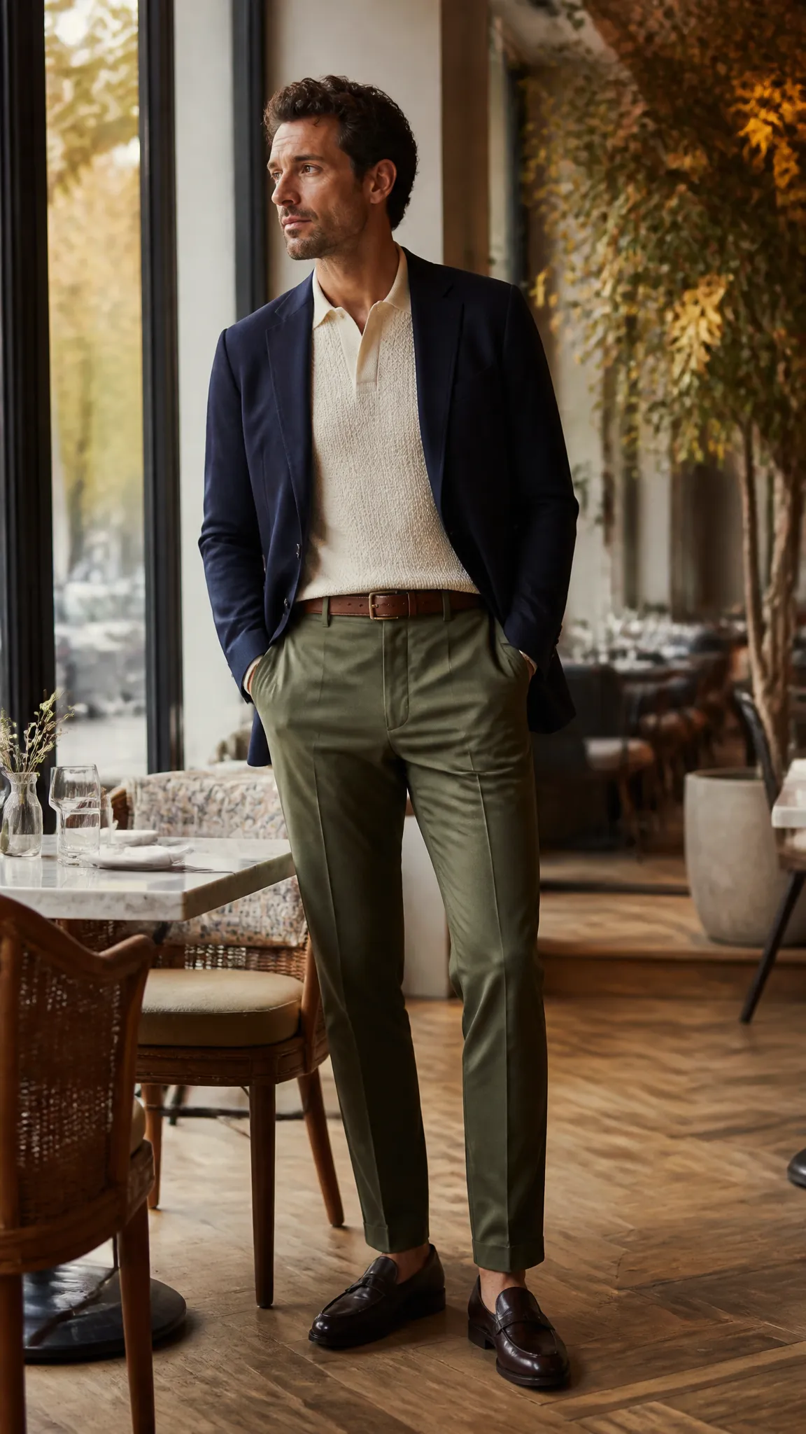 Unstructured Blazer and Knit Polo