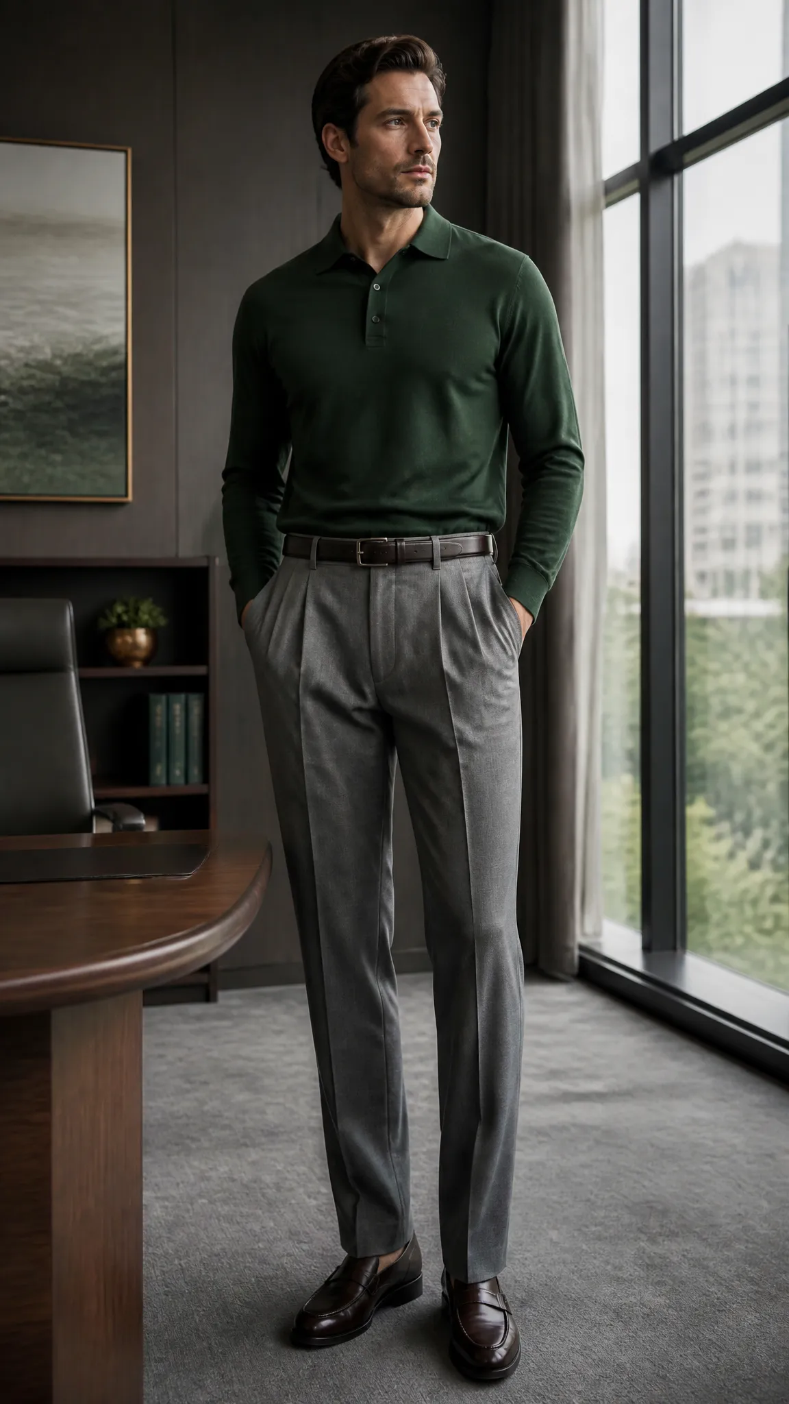 Knit Polo with Pleated Wool Trousers