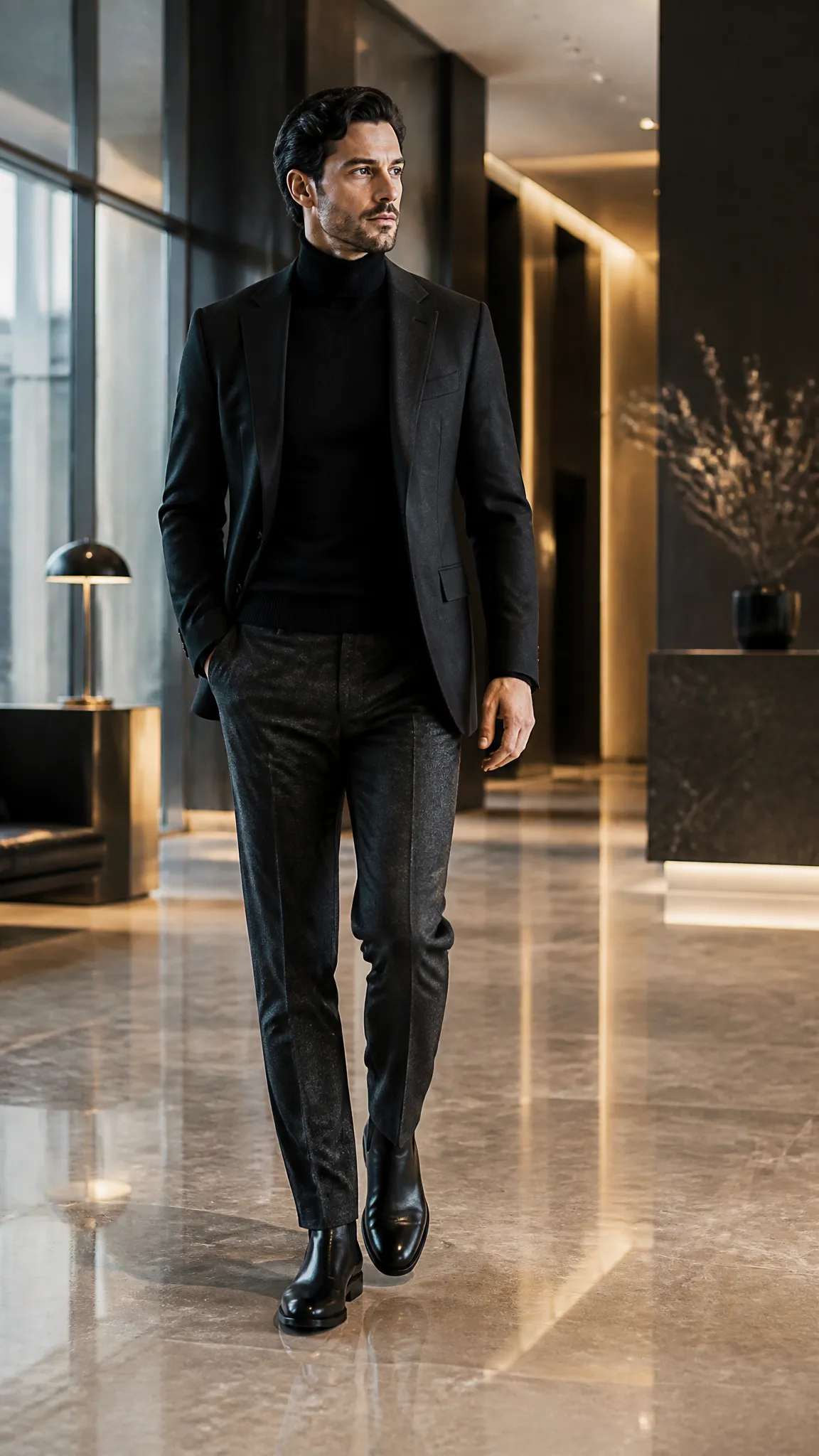 Charcoal Suit Separates with a Black Turtleneck